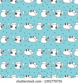 Seamless vector pattern with funny cute cats 