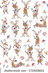 seamless vector pattern with funny deer