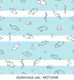 The seamless vector pattern with funny fishes