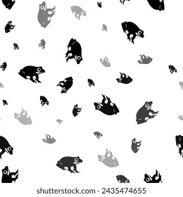 Seamless vector pattern with funny frogs, creating a creative monochrome background with rotated elements. Vector illustration on white background