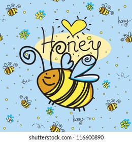 Seamless vector pattern with funny honey bee