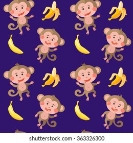 Seamless vector pattern with funny monkeys. Symbol of the year.