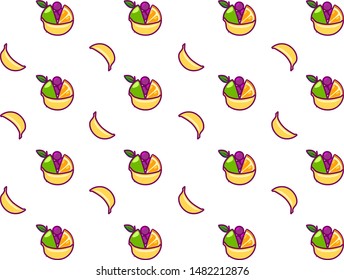 seamless vector pattern with funny 
set of bananas  grape oranges and apples