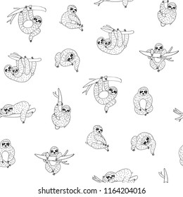 Seamless vector pattern with funny sloths 