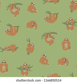 Seamless vector pattern with funny sloths 