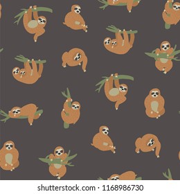 Seamless vector pattern with funny sloths 