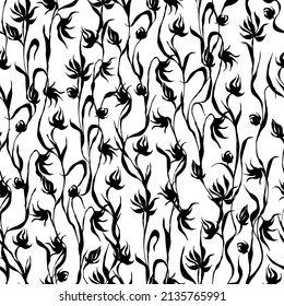 Seamless vector pattern of fused black abstract floral elements