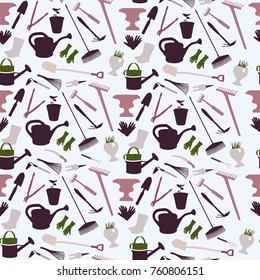 Seamless vector pattern with garden tools and accessories