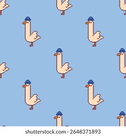 Seamless vector pattern with geese in pixel art style
