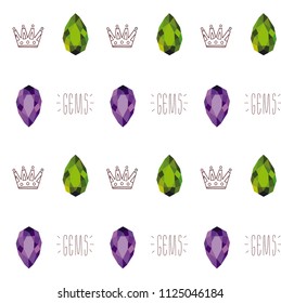Seamless vector pattern with gemstones emerald amethyst diamond crown tile for textile wrapping paper fabric