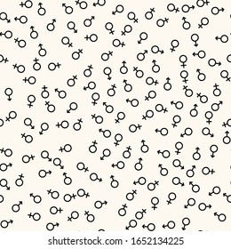 Seamless vector pattern with gender signs. Mars and venus icons background. Man and woman symbols repeatable illustration