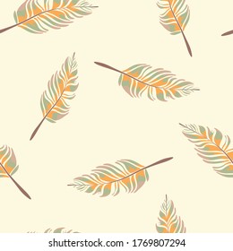 Seamless vector pattern with gentle feather symbols on light pink background. Beautiful spiritual wallpaper design. Gypsy yoga fashion textile.