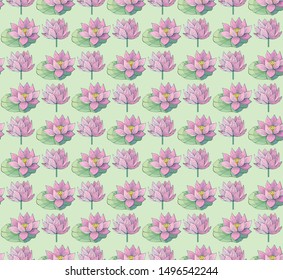 Seamless vector pattern of gentle pink Lotus flowers and leaves. Water lily. Vintage style. hand drawn Botanical illustration. Good design for printing, postcard, Wallpaper, packaging, textile.