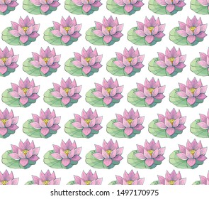 Seamless vector pattern of gentle pink Lotus flowers and leaves. Water lily. Vintage style. hand drawn Botanical illustration. Good design for printing, postcard, Wallpaper, packaging, textile.