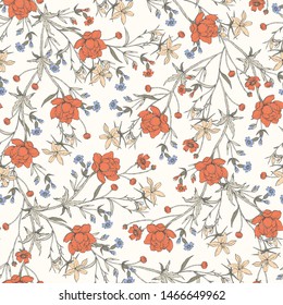 Seamless vector pattern with gentle wild flowers
