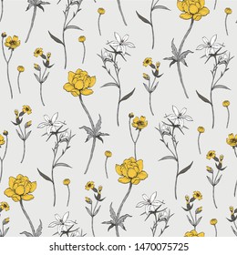 Seamless vector pattern with gentle wild flowers