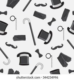 Seamless vector pattern of the gentlemen's icons on a light gray background