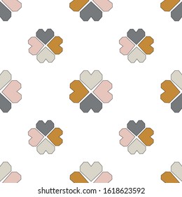 Seamless vector pattern with geomentrical hearts in scandinavian colors. Valentine's Day decor. Concept of love, romance, passion. Wrapping paper, textile, background, wall decor. 