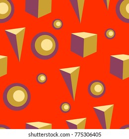 Seamless vector pattern with geometric abstract forms. Colorful red color pattern with stylized shapes, good known in primary drawing education.