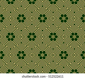 Seamless vector pattern. Geometric abstraction. Gold on the green. Vector illustration. For the interior design, wallpaper