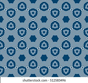 Seamless vector pattern. Geometric abstraction. Silver on the blue indigo. Vector illustration. For the interior design, wallpaper,