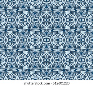 Seamless vector pattern. Geometric abstraction. Silver on the blue indigo. Vector illustration. For the interior design, wallpaper,