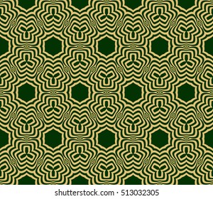 Seamless vector pattern. Geometric abstraction. Gold on the green. Vector illustration. For the interior design, wallpaper