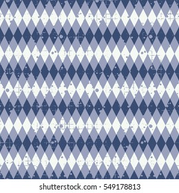 Seamless vector pattern. geometric checkered background with rhombus. Grunge texture with attrition, cracks and ambrosia. Old style vintage design. Graphic illustration
