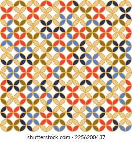 Seamless vector pattern of geometric colored shapes of circles on white background. Printable pattern.