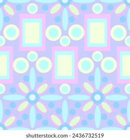 Seamless vector pattern with geometric and floral patterns in tandem, soft lilac, blue trendy fashionable colors. Suitable for interior, print, wallpaper, fabric, clothing, stationery.

