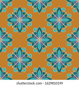 Seamless vector pattern of geometric flower damask style. Abstract retro tile texture.