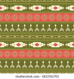 Seamless vector pattern with geometric ornament. Background with ethnic oriental motives. Simple stylish design for printing on clothing, textiles, wallpaper, paper.