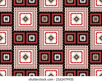 Seamless vector pattern with geometric ornament. Boho style design with square motif. Ethnic print for textiles, paper.