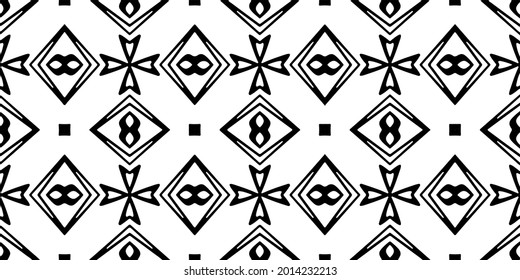 Seamless vector pattern in geometric ornamental style. Black and white pattern.