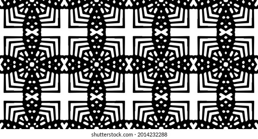 Seamless vector pattern in geometric ornamental style. Black and white pattern.