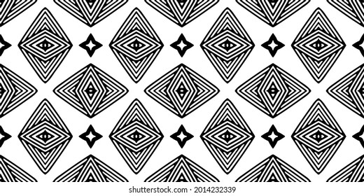 Patrón vectorial sin foco en estilo ornamental geométrico. Patrón blanco y negro.