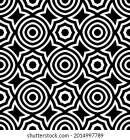 Seamless vector pattern in geometric ornamental style. Black and white pattern.