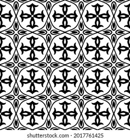 Seamless vector pattern in geometric ornamental style. Black and white pattern.