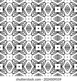 Seamless vector pattern in geometric ornamental style. Black and white pattern.