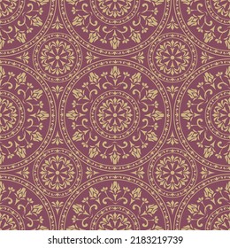 Seamless vector pattern in geometric ornamental style. Mandala vintage decorative elements on red background. Oriental pattern, vector illustration.
