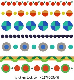 Seamless vector pattern of geometric shapes. Borders from deometric figures. Circles and triangles. Color geometry.