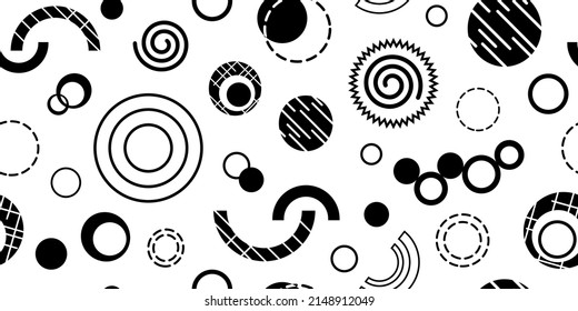 Seamless vector pattern with geometric shapes and circles. Memphis style. 90s style. Geometric pattern perfect for design of fabric, textile, wrapping paper, wallpaper.