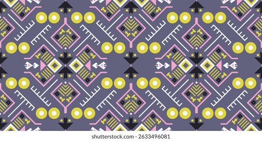 Seamless vector pattern in geometric style. Background with decorative ethnic figures for printing on textile, paper, fabric, wallpaper and other surfaces.