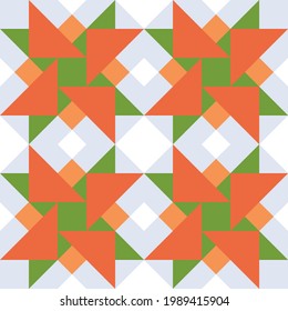 Seamless vector pattern in geometric triangle red,green,orange.Abstract mosaic background. Design elements.