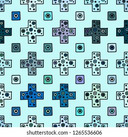 Seamless vector pattern. geometrical background with hand drawn decorative tribal elements. Print with ethnic, folk, traditional motifs. Graphic illustration for wrapping, wallpaper, fabric, packing