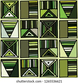 Seamless vector pattern. geometrical background with hand drawn decorative tribal elements. Print with ethnic, folk, traditional motifs. Graphic illustration for wrapping, wallpaper, fabric, packing