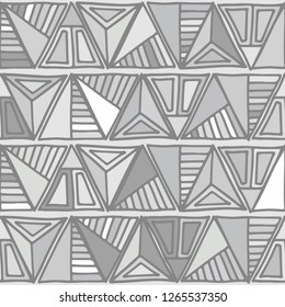 Seamless vector pattern. geometrical background with hand drawn decorative tribal elements. Print with ethnic, folk, traditional motifs. Graphic illustration for wrapping, wallpaper, fabric, packing