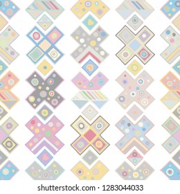 Seamless vector pattern. geometrical background with hand drawn decorative tribal elements. Print with ethnic, folk, traditional motifs. Graphic illustration for wrapping, wallpaper, fabric, packing