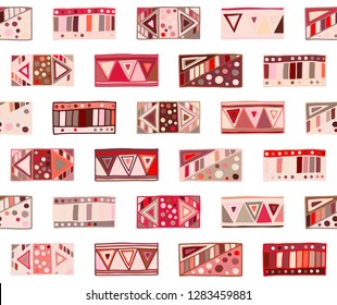 Seamless vector pattern. geometrical background with hand drawn decorative tribal elements. Print with ethnic, folk, traditional motifs. Graphic illustration for wrapping, wallpaper, fabric, packing