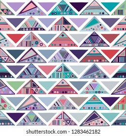 Seamless vector pattern. geometrical background with hand drawn decorative tribal elements. Print with ethnic, folk, traditional motifs. Graphic illustration for wrapping, wallpaper, fabric, packing